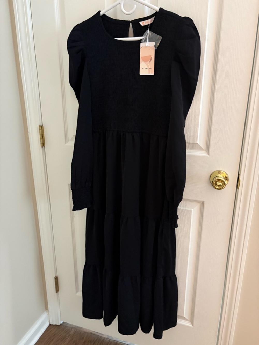 NWT Tiered Black Maxi Dress, Long Sleeve, Size Medium - Picture 2 of 8